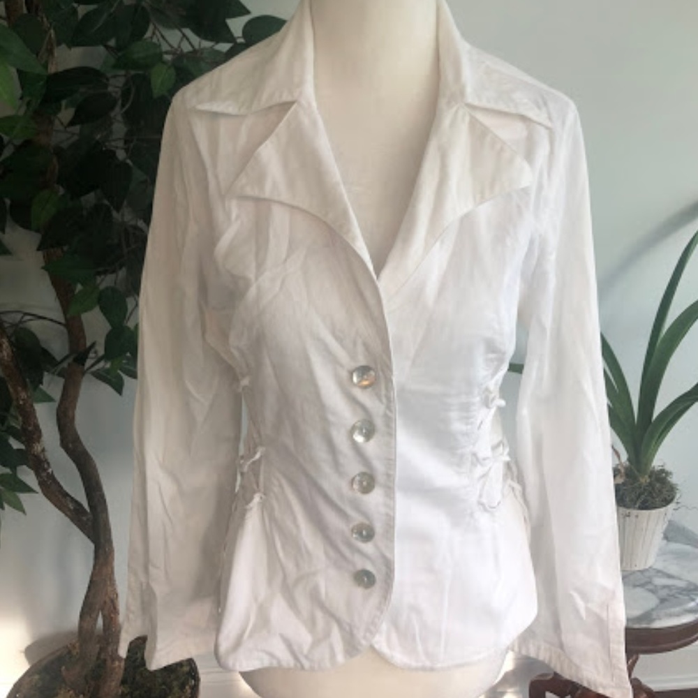 Anne Fontaine White Lace Up Button Front Shirt 42
